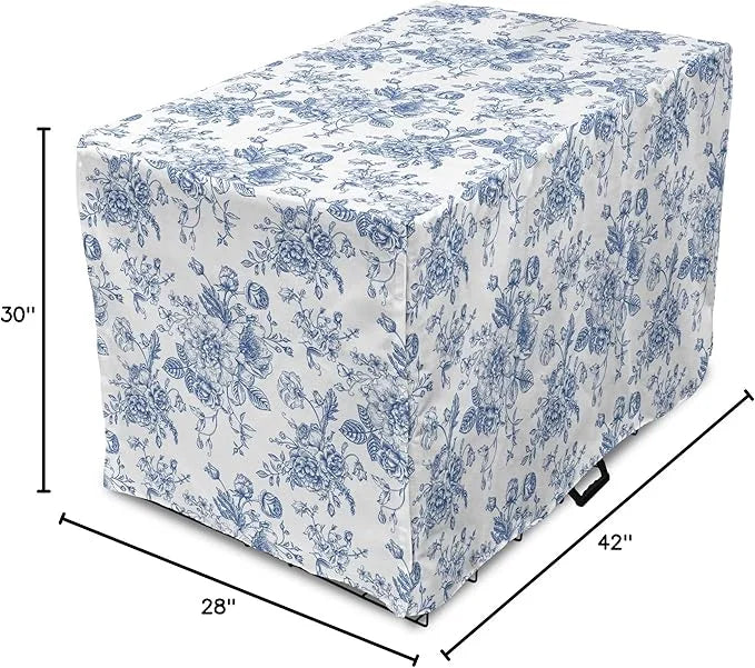 Lunarable Flowers Dog Crate Cover, Floral Themed Monochromatic Roses Peonies Bells Peas Bouquet Composition, Easy to Use P...