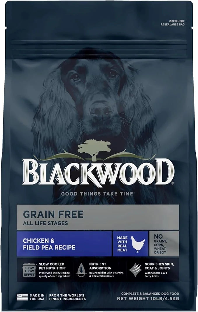 Blackwood Grain Free Dry Dog Food, Chicken & Field Pea Recipe, 10 Pound Bag for All Life Stages, Slow Cooked with Vitamins...