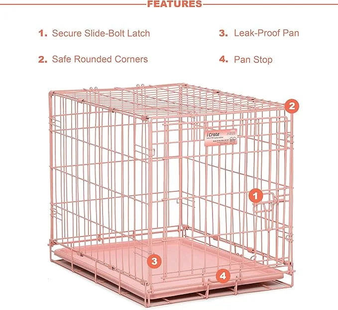 MidWest Homes for Pets Newly Enhanced Single & Double Door iCrate Dog Crate, Includes Leak-Proof Pan, Floor Protecting Fee...
