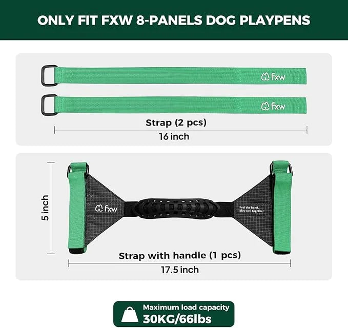 FXW Easy-Carry Straps, Fit 8-Panel of All Heights Dog Playpen, Designed for RV Trips, Green│Patent Pending - Product Image