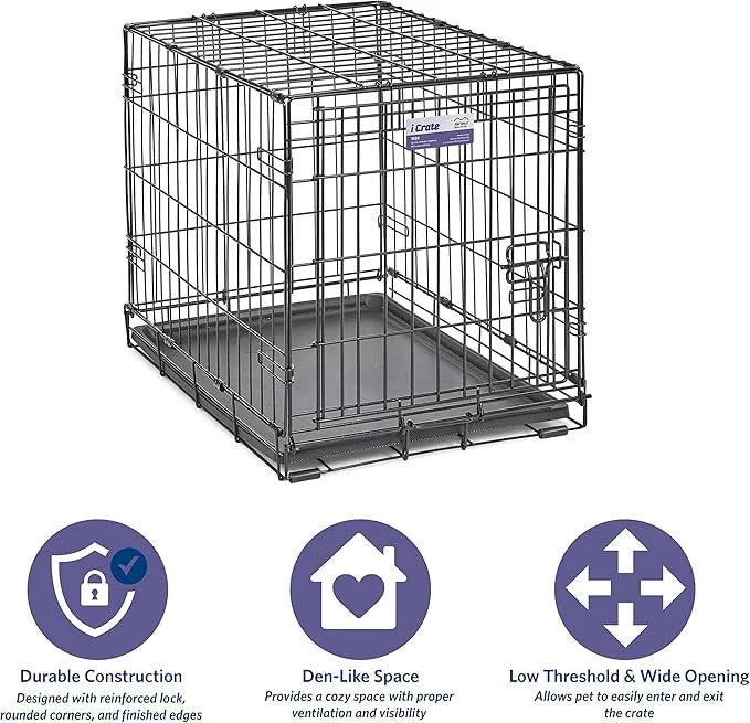 MidWest Homes for Pets Newly Enhanced Single & Double Door iCrate Dog Crate, Includes Leak-Proof Pan, Floor Protecting Fee...