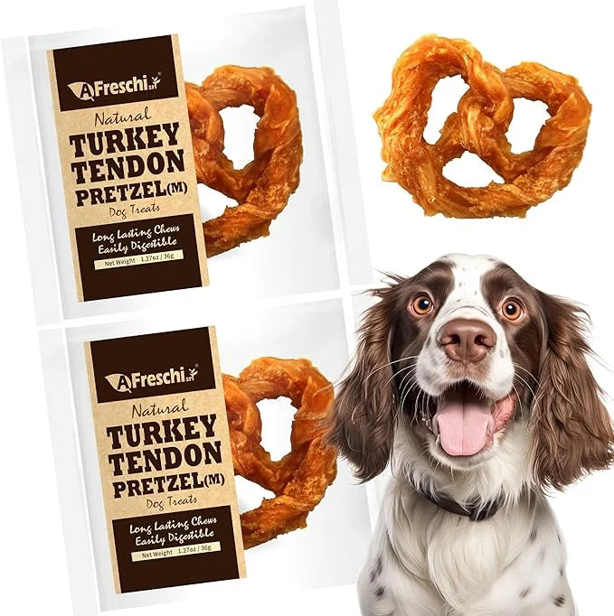 Afreschi Natural Turkey Tendon Pretzel (M) Pack of 2, Dog Treats for Signature Series, All Natural Human Grade Dog Chew, T...
