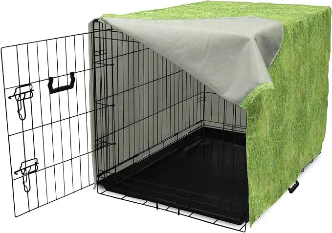 Lunarable Green Dog Crate Cover, Line Art Style Flourish Pattern on Green Tone Backdrop Ornate Victorian, Easy to Use Pet ...