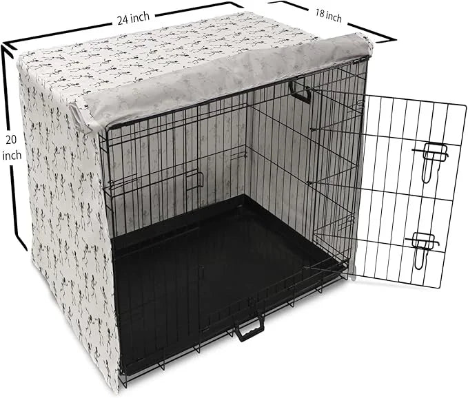 Lunarable Skull Dog Crate Cover, Cartoon Pattern of Monochrome Skeletons Halloween Themed Illustration Horror, Easy to Use...
