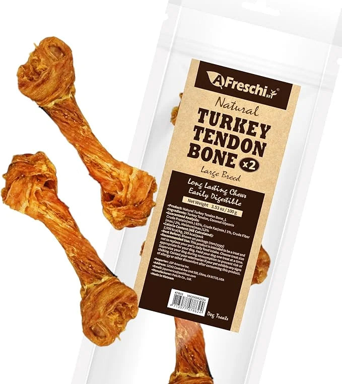 Afreschi Turkey Tendon for Dogs, Large Bone 3.53 oz, USA-Sourced Turkey, All Natural Human Grade Dog Chew, Hypoallergenic,...