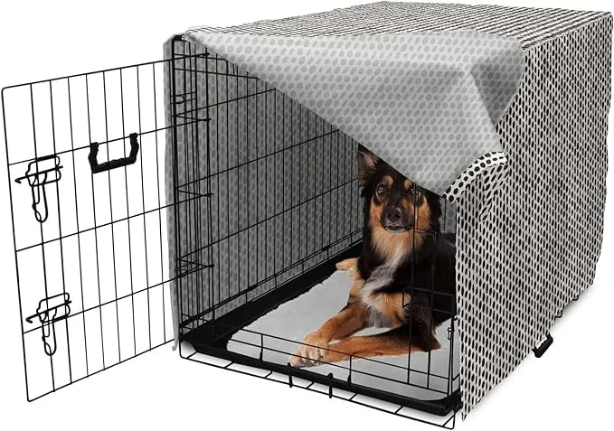 Lunarable Abstract Dog Crate Cover, Monochrome Grunge Pattern with Modern Round Shapes Print, Easy to Use Pet Kennel Cover...