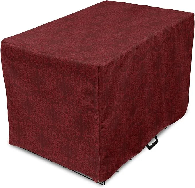 Lunarable Burgundy Dog Crate Cover, Intricate Spring Motifs Abstract Style Blossoming Branches Flower Buds, Easy to Use Pe...