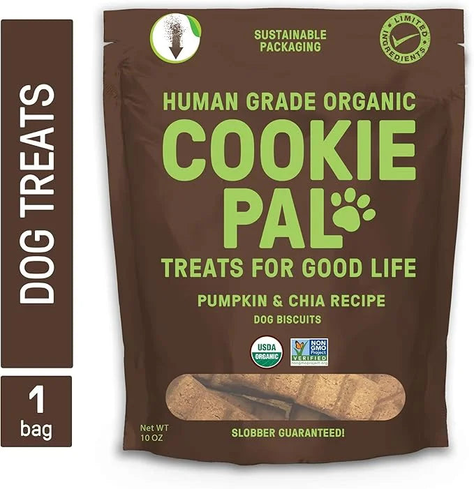 CookiePal Human Grade Dog Treats, Pumpkin and Chia Seed Recipe, Organic Non-GMO and Simple Ingredients, 10 Oz Bag - Produc...