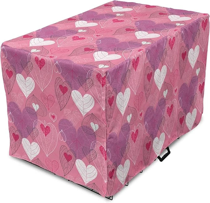 Lunarable Love Dog Crate Cover, Natural Theme Abstract Hearts Pattern Leaves Romantic Nature Art, Easy to Use Pet Kennel C...