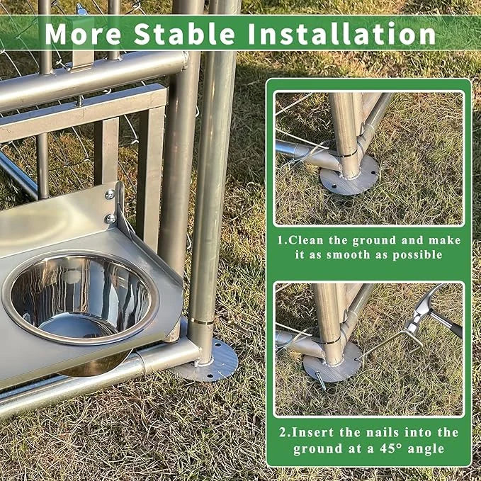 Rovibek Dog Kennel Outside, Outdoor Dog Kennel with Roof, 10'×10' Puppy Enclosure Outside, Out-Side with 2 Stainless Steel...