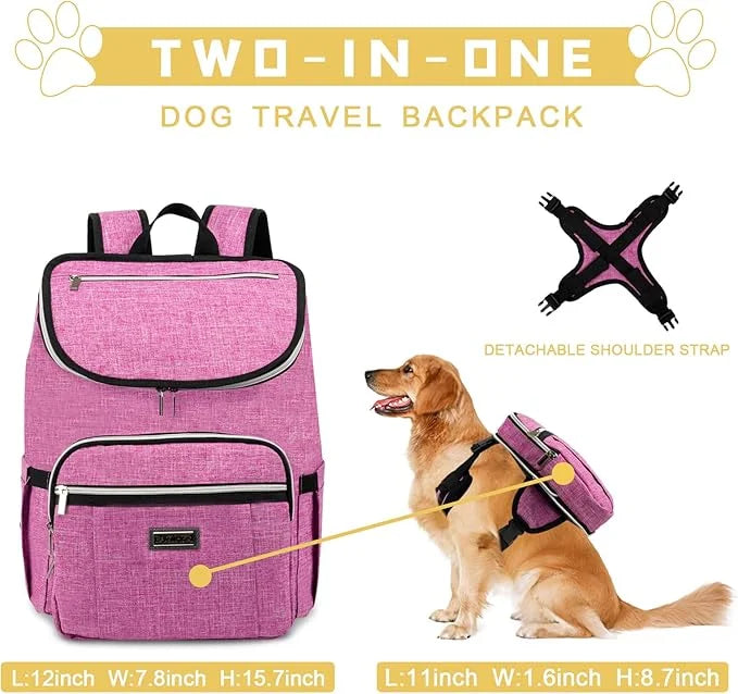 BAGLHER Travel Dog Backpack - Detachable Travel Dog Food Container for Pet Supplies Dog Gear Backpack,Dog Bag for Travelin...