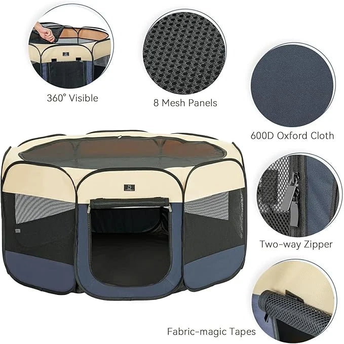 A4Pet Dog Playpen, Portable Pet Playpen, Pop Up Dog Playpen Indoor/Outdoor - Ideal for Small Medium Dogs - Removable Zippe...