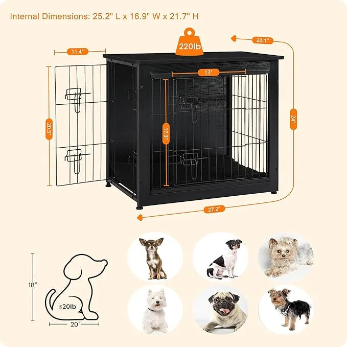DWANTON Dog Crate Furniture with Cushion, Wooden Kennel Table with Double Doors, Indoor Dog House, Small/Medium/Large Size...