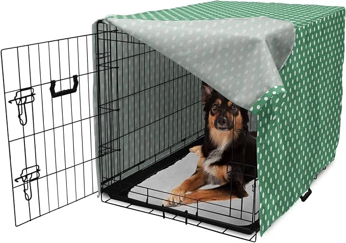 Lunarable Green Dog Crate Cover, Old Fashioned Polka Dot Pattern on Green Background Classical Traditional, Easy to Use Pe...