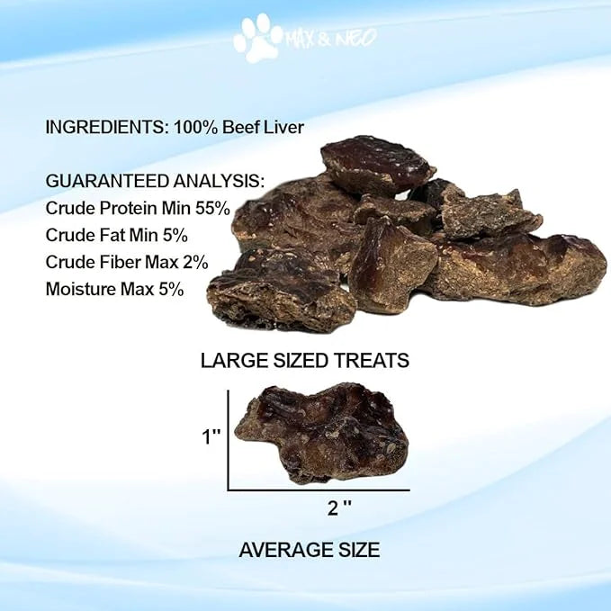 Max and Neo Freeze Dried Beef Liver Dog Treats - Single Ingredient, Pasture Raised, Grass Fed, Human Grade Beef Grown in T...