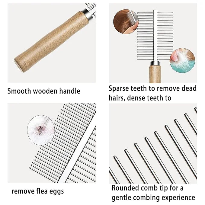 Undercoat Rake for Dogs, 2 Pack Double Coat Brush Set Long Tooth Undercoat Brush & Flea Comb, Long Hair Dog Combs for Groo...