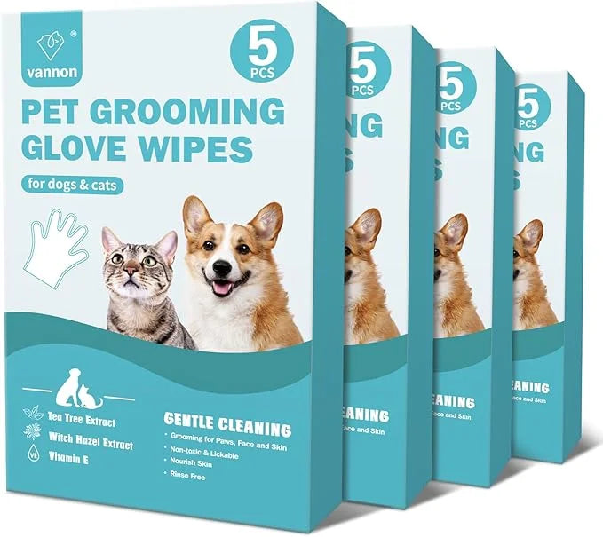 Vannon Portable Pet Bathing Wipes for Dogs & Cats, Cleaning & Odor-Controlling Extra Thick Grooming Glove Wipes for Daily ...