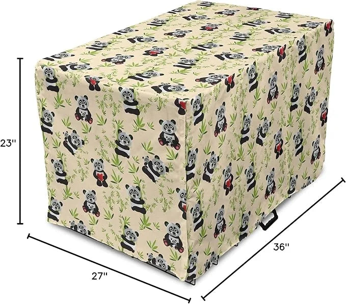 Lunarable Panda Dog Crate Cover, Asian Bear Cartoon Character Eating Leaves Branches Wildlife Animal, Easy to Use Pet Kenn...