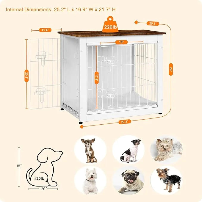 DWANTON Dog Crate Furniture with Cushion, Wooden Kennel Table with Double Doors, Indoor Dog House, Small/Medium/Large Size...