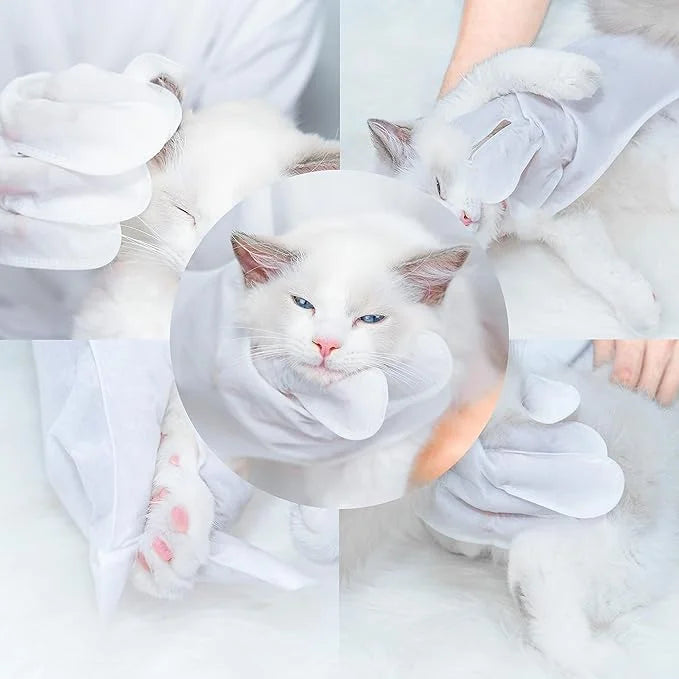Pet Grooming Glove - Gentle Deshedding Brush Glove, Pet Bathing Wipes - Enhanced Five Finger Design - Daily Care and Trave...