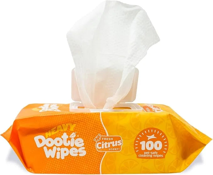 HEAVY Dootie Wipes - Convenient Durable Dog Wipes for Paws, Butt with Very Mild Pleasant Citrus Scent, 100 Count - Puppy E...