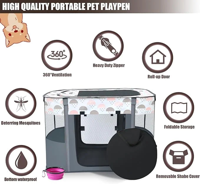 Portable Foldable Pet Playpen with Carrying Case and Travel Pet Bowl, Water Resistant Dog Cat Playpen Crate with Removable...