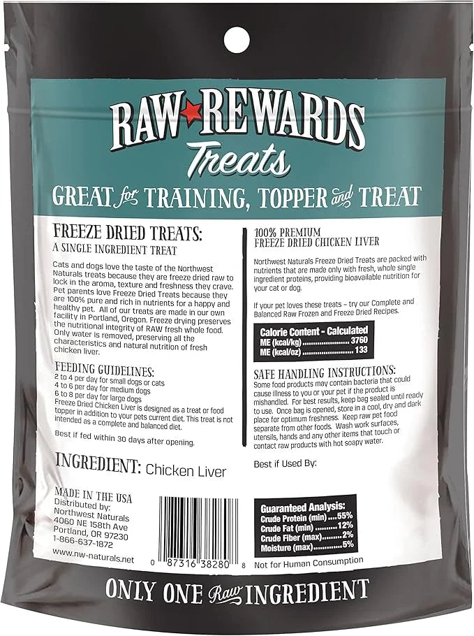 Northwest Naturals Raw Rewards Freeze-Dried Chicken Liver Treats for Dogs and Cats - Bite-Sized Pieces - Healthy, 1 Ingred...