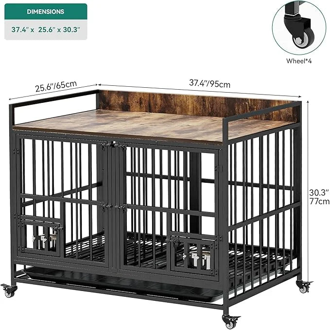 YITAHOME 37.5'' Heavy Duty Dog Crate with Removable Divider, Double Doors & Locks Design, Furniture Style Large Dog Crate ...