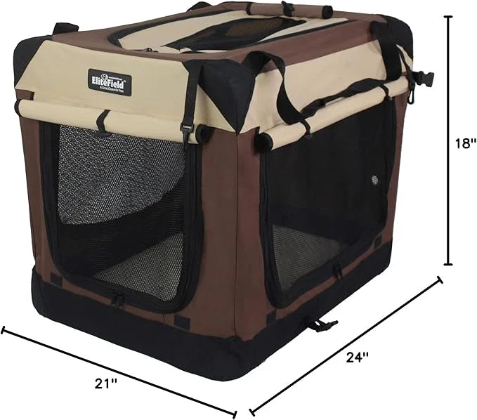 EliteField 4-Door Folding Soft Dog Crate with Curtains, Carrying Bag and Fleece Bed (2 Year Warranty), Indoor & Outdoor Pe...