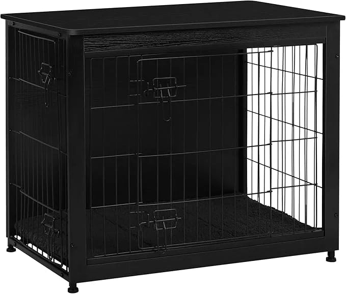 DWANTON Dog Crate Furniture with Cushion, Wooden Kennel Table with Double Doors, Indoor Dog House, Medium Size, 32.5" L, B...