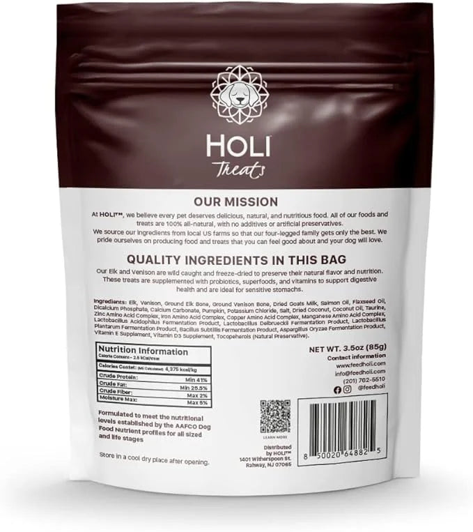HOLI Elk & Venison Freeze Dried Dog Treats - All Natural and Wild Caught | Vitamin and Mineral Fortified | Made in USA - H...