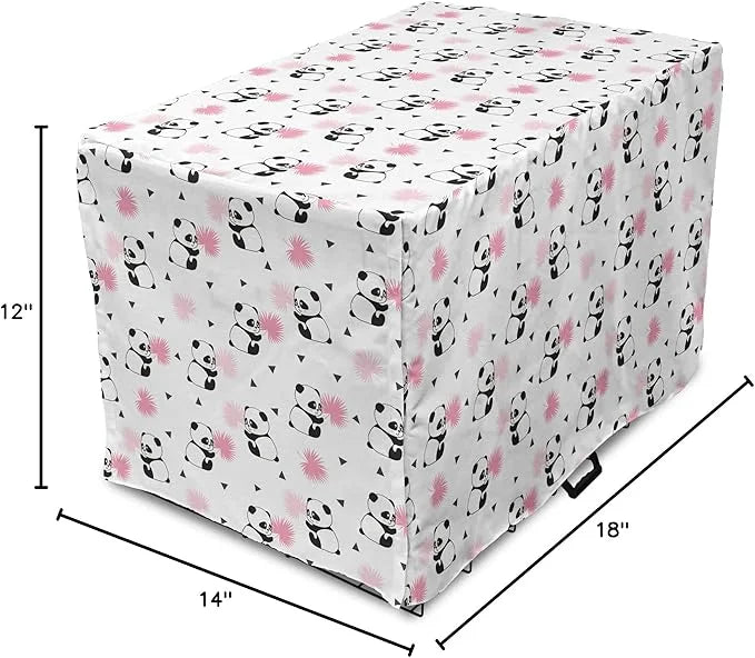 Lunarable Panda Dog Crate Cover, Cartoon Style Bear Drawings Pinkish Foliage Leaves Chinese, Easy to Use Pet Kennel Cover ...
