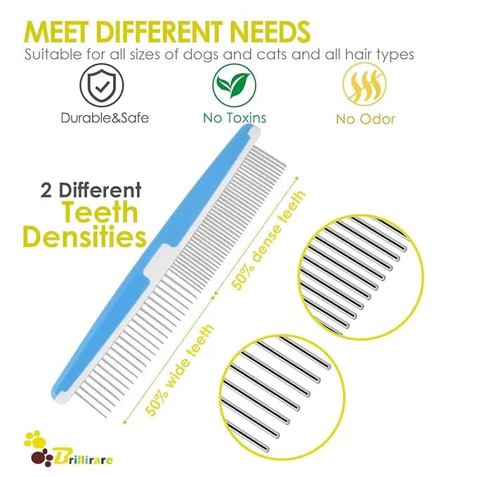 2 Pack Dog Combs, 2-in-1 Stainless Steel Cat Grooming Comb with Rounded Teeth, Professional Pet Dematting Tool, Prevents K...