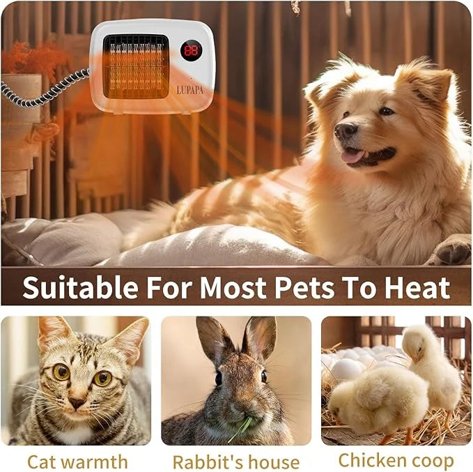 Thermostatic Dog House Heater with Anti-Bite Wires, Wall-Mounted Pet Heater with 2 Wind Speed Modes (300W/600W), Suitable ...