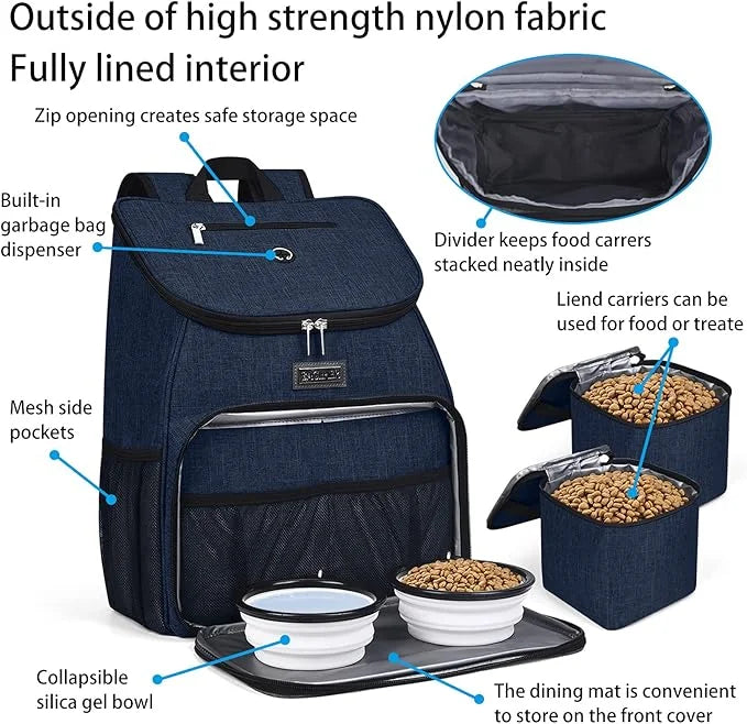 BAGLHER丨Dog Travel Bag, Airline Approved Pet Supplies Backpack, Dog Travel Backpack with 2 Silicone Collapsible Bowls and ...