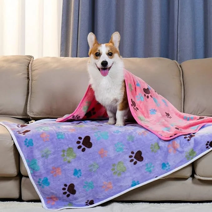 1 Pack 6 Blankets Dog Cat Soft Fluffy Fleece Pet Blanket Warm Cute Print Design Puppy Kitten Blanket Doggy Paw Large(41"x3...