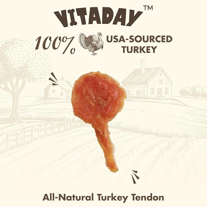 Turkey Tendon for Dogs, Turkey Tendon Lollipop Pack of 4, 100% Natural, USA-Sourced, High-Protein, Low-Fat, Grain Free, Ch...