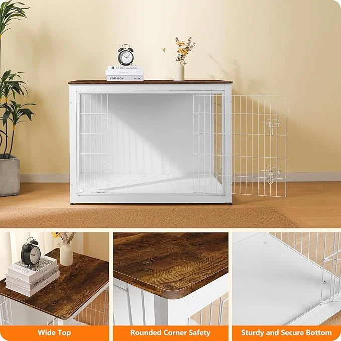 DWANTON Dog Crate Furniture with Cushion, Wooden Kennel Table with Double Doors, Indoor Dog House, Extra Large Size, 43.3"...