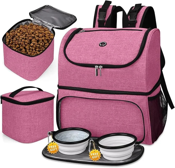 BAGLHER Pet Travel Bag, Double-Layer Pet Supplies Backpack (for All Pet Travel Supplies), Pet Travel Backpack with 2 Silic...
