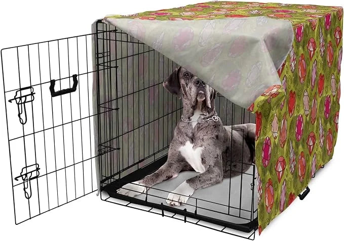 Ambesonne Diamond Dog Crate Cover, Rhythmic Heart Shaped Drop Formed Print Polygonal Gemstone Backdrop, Easy to Use Pet Ke...