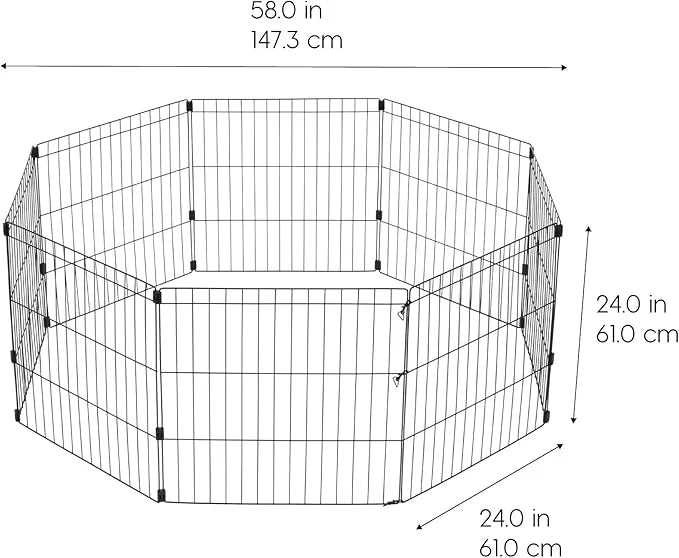 IRIS USA Metal Dog Playpen, 8-Panel 24" Pet Playpen, Puppy Playpen, Indoor/Outdoor Dog Fence, 58 x 58 x 24, Foldable, Cust...