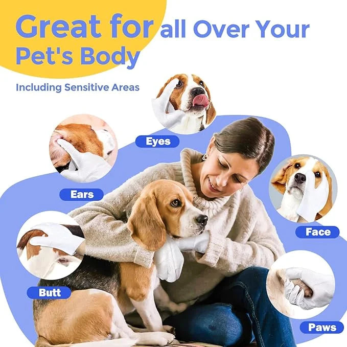 Pet Cleaning Glove Wipes for Dogs & Cats, Hypoallergenic Deodorizing Disposable Bathing Wipes,No-Rinse Grooming Wipes, Ext...