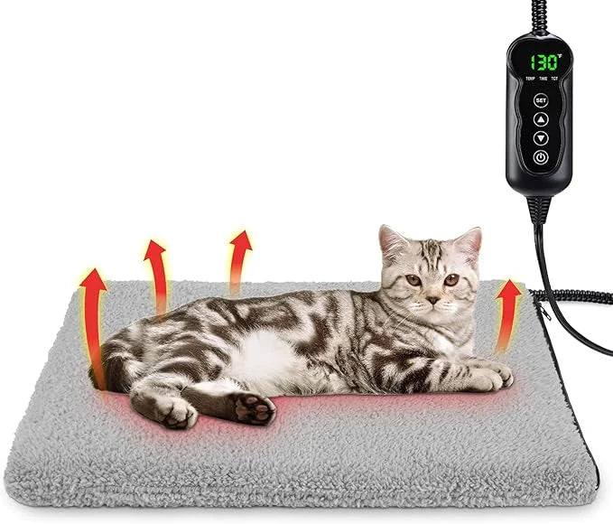Heated Cat Bed, 11 Adjustable Temperature Pet Heating Pad Indoor for Dogs Cats Heating Mat with Timer, Auto Power Off, Ele...