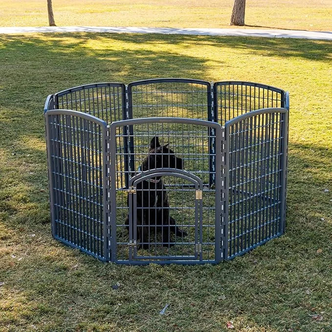 IRIS USA Dog Playpen, 8-Panel 34" Pet Playpen with Door, Puppy Playpen, Indoor/Outdoor Dog Pen, 63 x 63 x 34, Foldable, Cu...