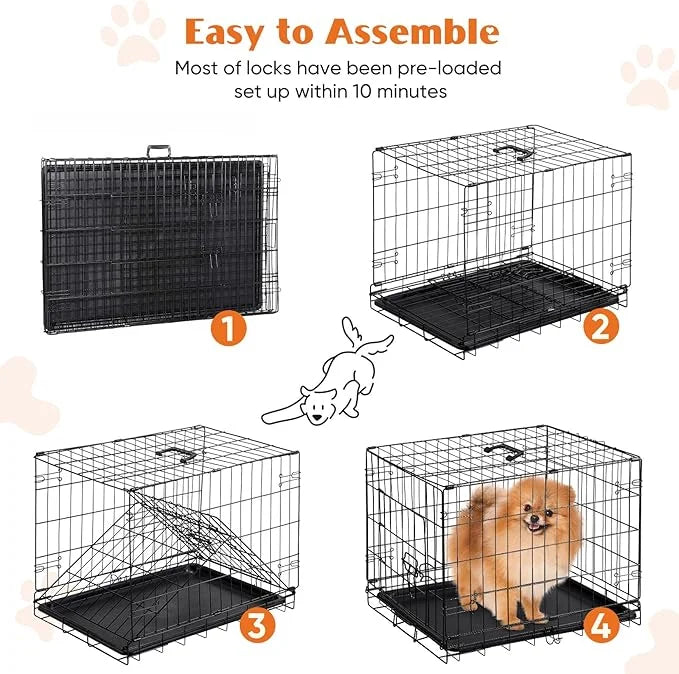Sweetcrispy 24-Inch Single-Door Dog Crate–Durable Metal Pet Kennel with Secure Lock, Foldable Design, Removable Tray for E...
