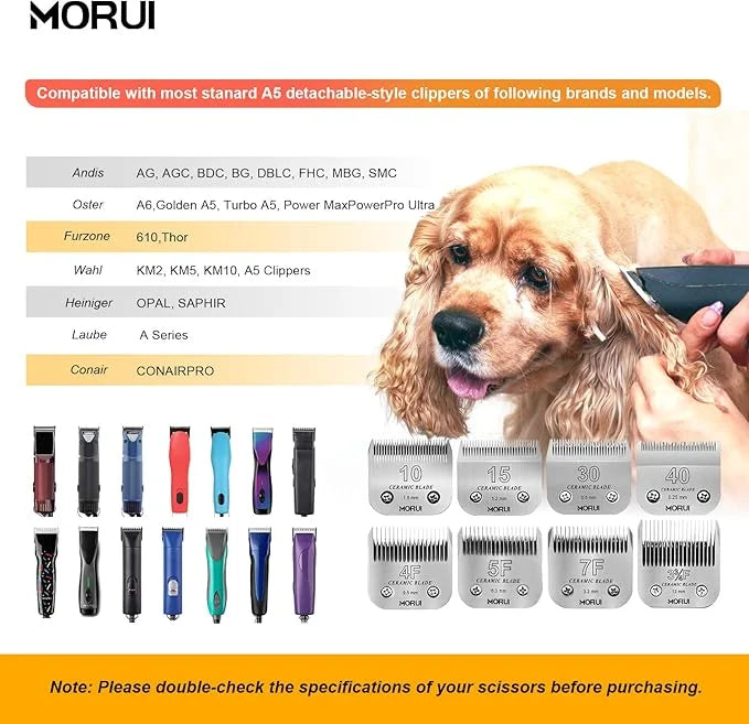 10 Cut Length 1/16"(1.5mm) Detachable Ceramic Pet Dog Clipper Blades Compatible with Most Andis,Oster A5 Wahl KM Series Cl...