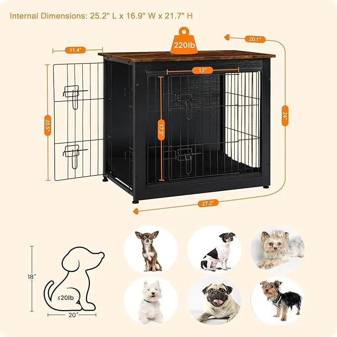 DWANTON Dog Crate Furniture with Cushion, Wooden Kennel Table with Double Doors, Indoor Dog House, Small/Medium/Large Size...
