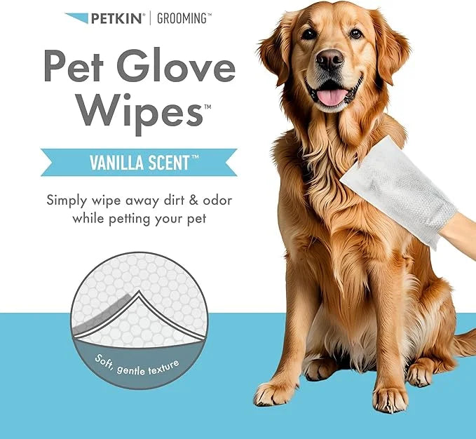 Petkin Pet Glove Wipes for Dogs and Cats, 30 Wipes - Double-Sided Cleaning Wipes - Gently Cleans Ears, Face, Butt, Body an...