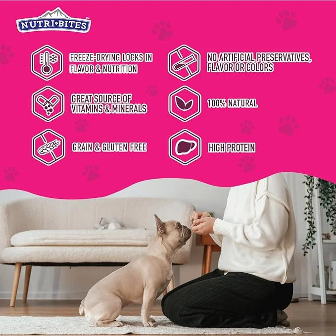 Nutri Bites Freeze Dried Pork Liver Dog & Cat Treats, 4oz | Healthy Pet Training Treats or Food Topper | All Natural, Sing...