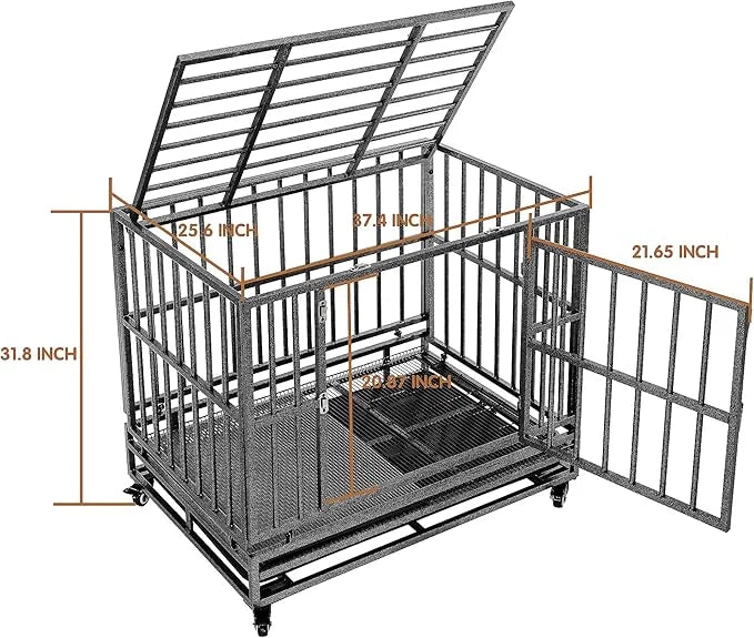 Heavy Duty Extra Large Dog Crate with Wheels - Indestructible 38/42/46 Inch Chew-Proof, Escape-Proof Kennel for High-Anxie...